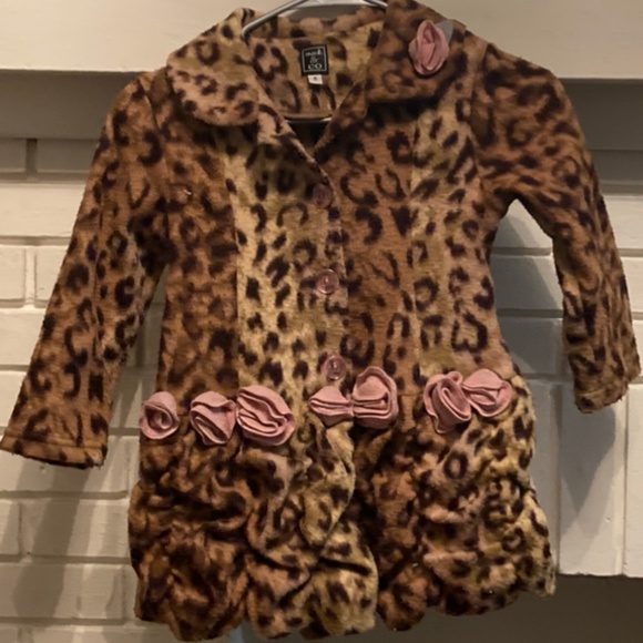 Mack & CO Girls Leopard Print Rose Peter Pan Collar Jacket Coat 5